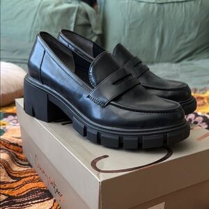 Black Chunky Loafers for Women